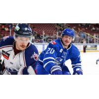 Wichita Thunder forward Mark Liwiski (right) vs. the Tulsa Oilers