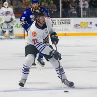 Knoxville Ice Bears' Bailey Conger and Roanoke Rail Yard Dawgs' Nick Ford in action