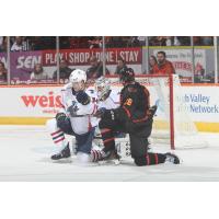 Springfield Thunderbirds' Anton Malmstrom and Lehigh Valley Phantoms' Nick Lappin on the ice