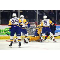 Saskatoon Blades' Lukas Hansen and Aidan De La Gorgendiere on game night