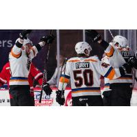 Lehigh Valley Phantoms' Brendan Furry and Tyson Foerster celebrate win