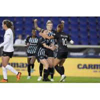 Gotham FC's Lynn Williams celebrates win with teammates