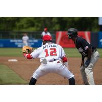 Rome Braves first baseman Eliezel Stevens awaits a throw