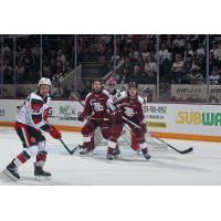 Peterborough Petes defend against the Ottawa 67's