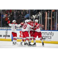 Allen Americans react after Jack Combs' overtime goal beats Kansas City