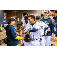 Charleston RiverDogs' Dominic Keegan celebrates win