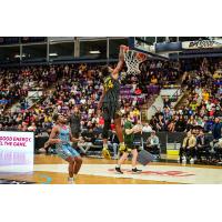 Brampton Honey Badgers guard Christian Vital dunks against the Montréal Alliance