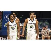 Niagara River Lions' Khalil Ahmad and Eddie Ekiyor on game night