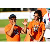 Residential School Survivor Eddy Charlie with Kristin Spray of the Victoria Orange Shirt Day organization on National Indigenous Peoples Day