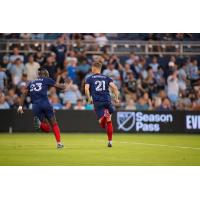 Chicago Fire FC's Kei Kamara and Fabian Herbers on the field