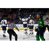 Worcester Railers celebrate a goal