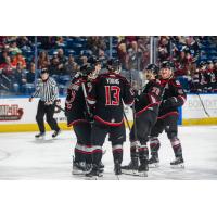 Adirondack Thunder gather after a goal