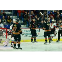 Vancouver Giants' Mazden Leslie, Jaden Lipinski, and Ty Halaburda on game night