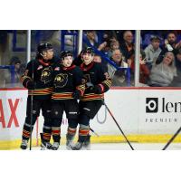 Vancouver Giants celebrate a goal against the Brandon Wheat Kings