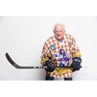 Bob Uecker in a Milwaukee Admirals plaid jersey